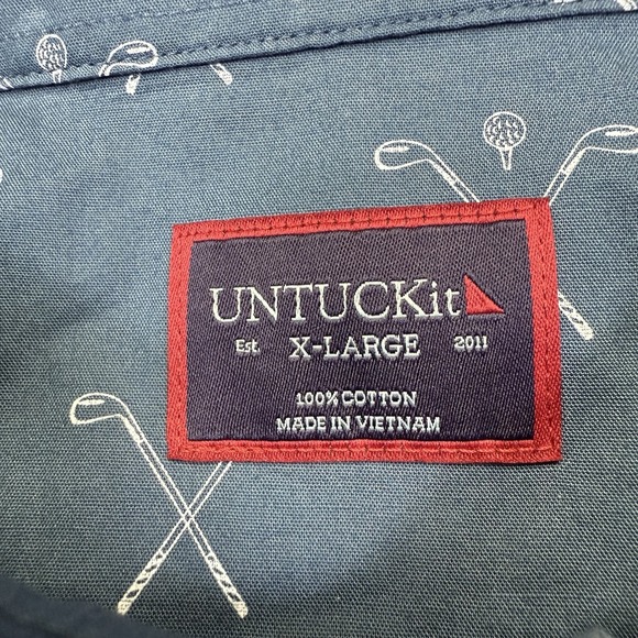 Untuckit Short Sleeve Button Shirt Men's XL Blue All Over Golf Print Summer - Picture 4 of 7